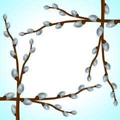 Vector background with pussy willow tree branch with catkins for easter greeting card