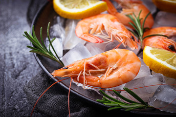 Prawns shrimps with lemon and rosemary.