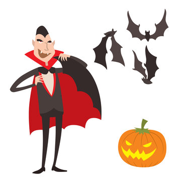 Cartoon dracula vector symbols vampire icons character funny man comic halloween and magic spell witchcraft ghost night devil tale illustration.