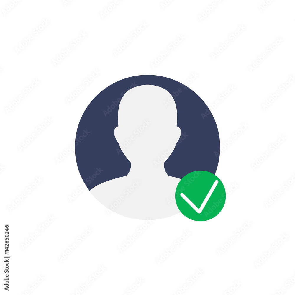 Poster user profile symbol with check mark. verified account icon vecto