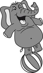 zirkus ball kunststück balancieren lustiger lachender comic cartoon elefant glücklich gemalt süß niedlich klein dick