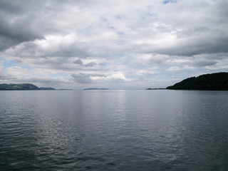 over cast cloudy day over the menai strait bangor pier north wales