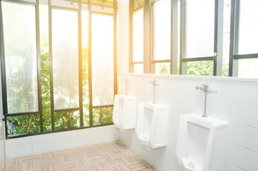 Fototapeta na wymiar Modern beauty toilet interior with marble tiles (bathroom, toilet)