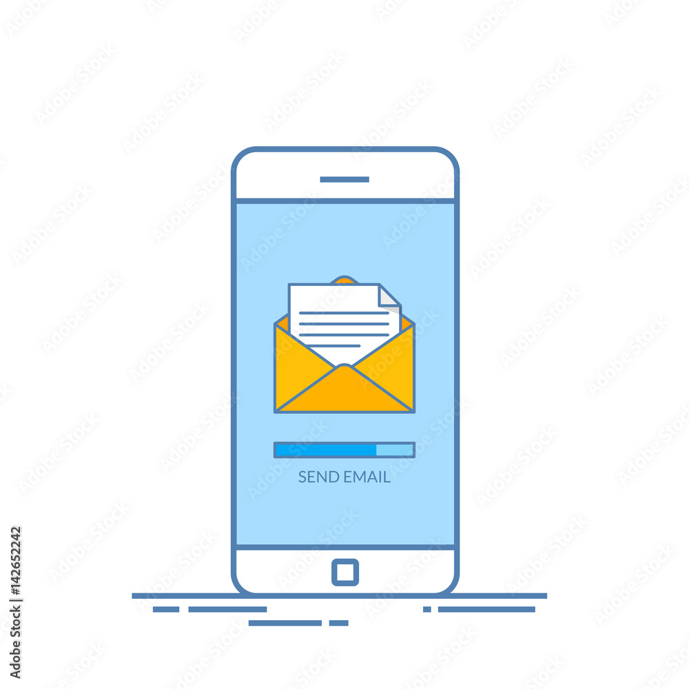 Aufkleber message send on mobile phone. email marketing. thin line vector illustration in flat style isolated 