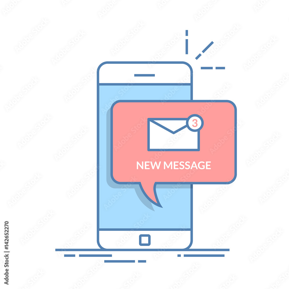 Poster notification of a new email on your mobile phone or smartphone. mail icon in the speech bubbles. thi