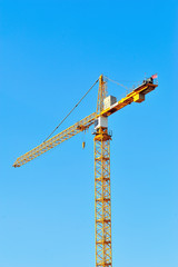 A construction crane in downtown Chicago. A high volume of new construction in the city provides evidence of an economic recovery.