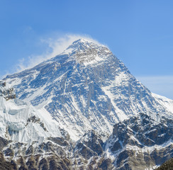 View of Mount Everest (8848 m) from the fifth lake (Ngozumba Tsho) - Gokyo region, Nepal, Himalayas