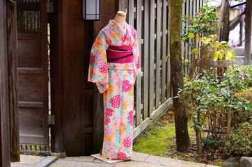 displaying a Kimino dress, Kyoto Japan
