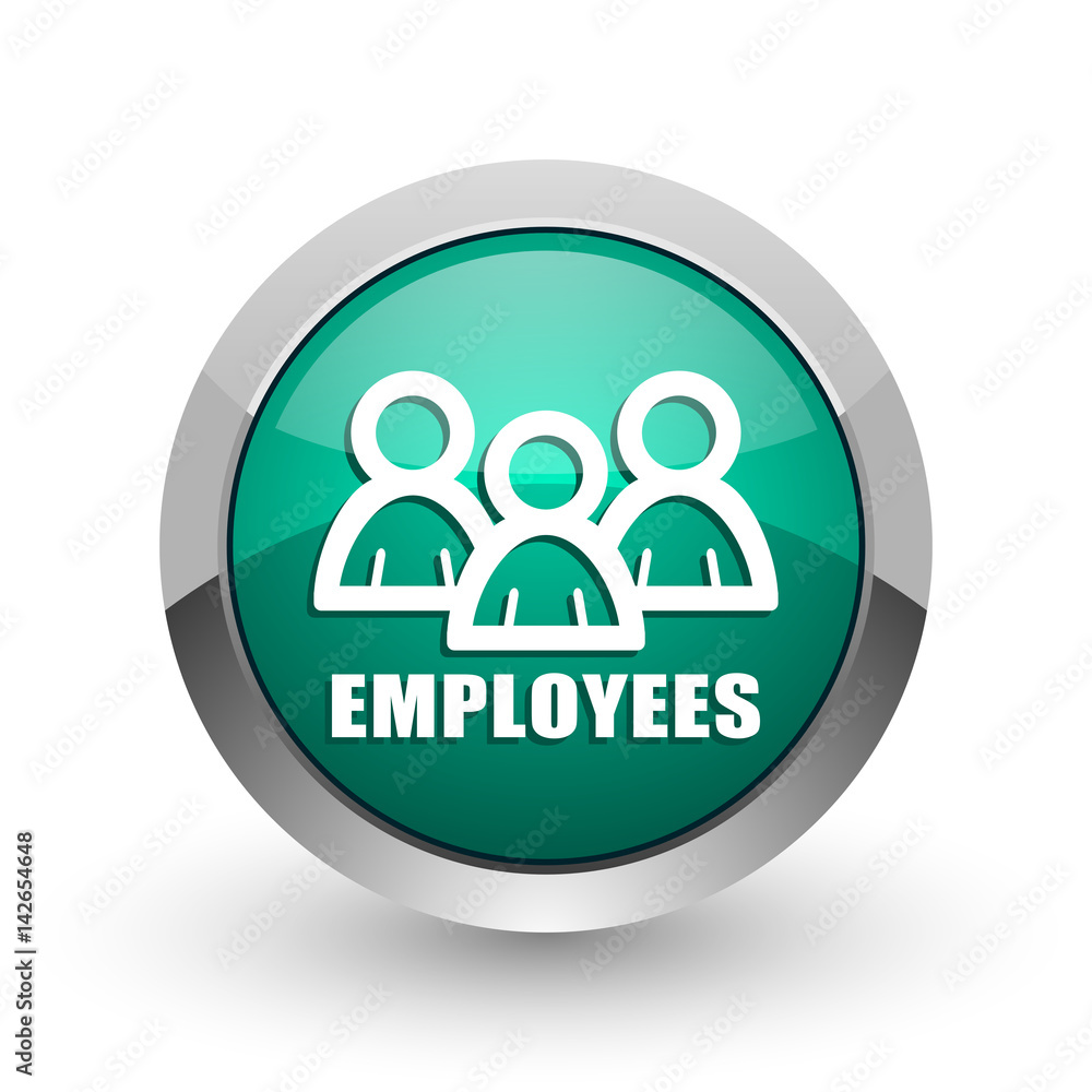 Poster employees silver metallic chrome web design green round internet icon with shadow on white backgroun