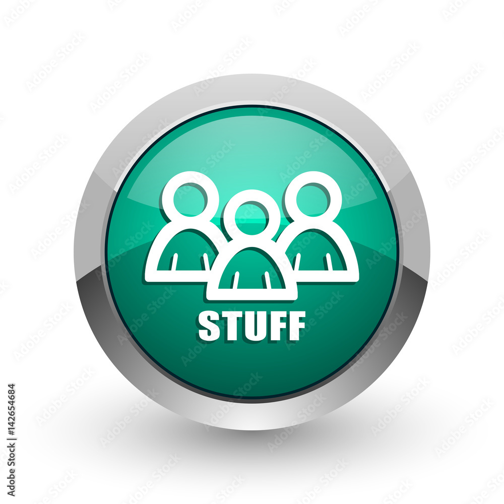 Poster stuff silver metallic chrome web design green round internet icon with shadow on white background.