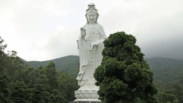 Hyperlapse video of Giant bronze-cast white Guan Yin, Giant bronze-cast white Guan Yin in Tsz Shan Monastery, Hong Kong.