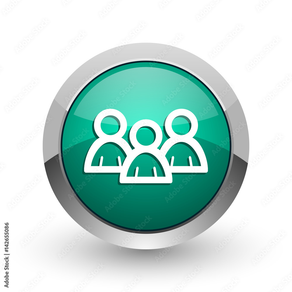 Aufkleber forum silver metallic chrome web design green round internet icon with shadow on white background.