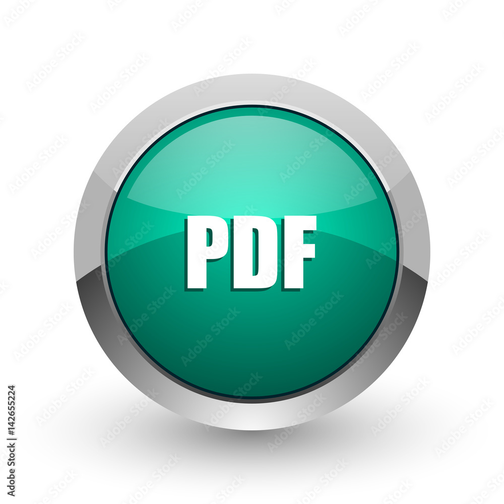 Poster pdf silver metallic chrome web design green round internet icon with shadow on white background.