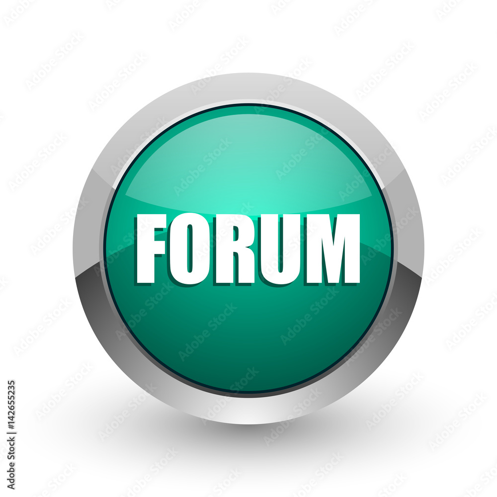 Aufkleber Forum silver metallic chrome web design green round internet icon with shadow on white background.