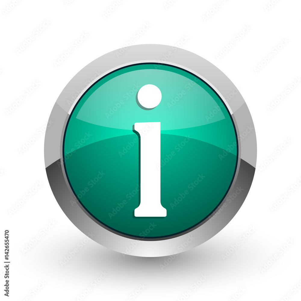Poster information silver metallic chrome web design green round internet icon with shadow on white backgro