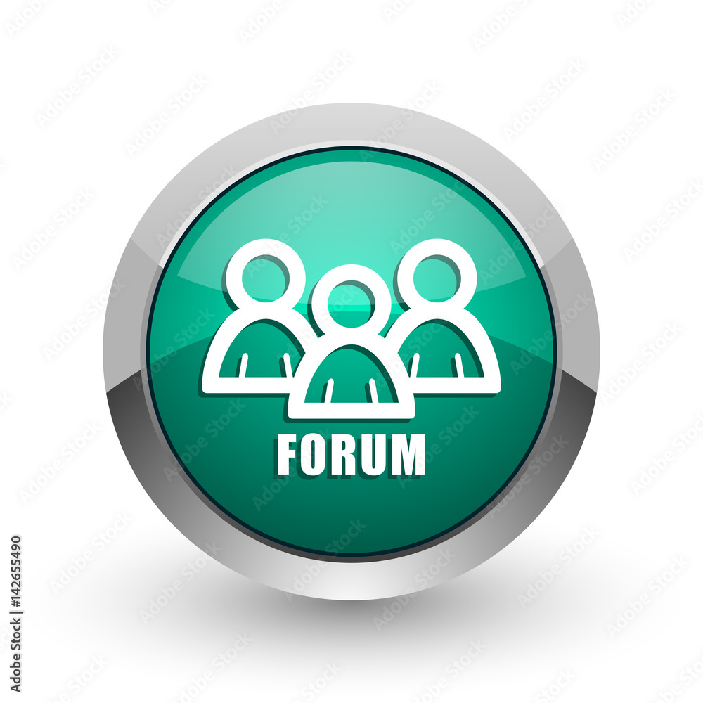 Aufkleber forum silver metallic chrome web design green round internet icon with shadow on white background.