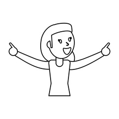 outlined girl happiness celebration vector illustration eps 10