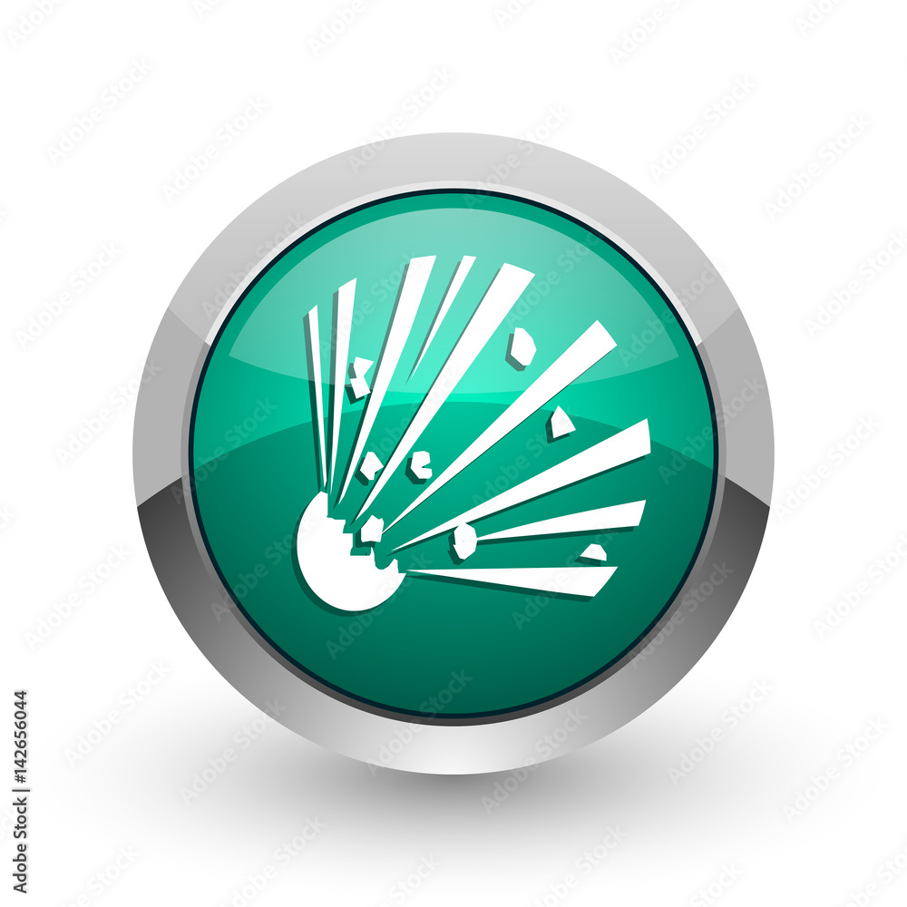 Aufkleber bomb silver metallic chrome web design green round internet icon with shadow on white background.