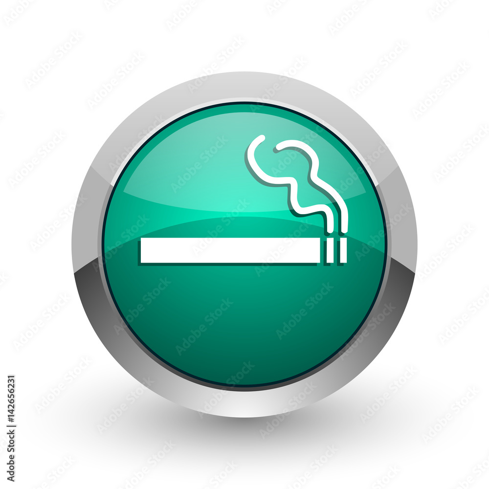 Aufkleber cigarette silver metallic chrome web design green round internet icon with shadow on white backgroun