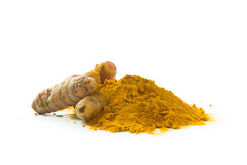 Turmeric roots and turmeric powder