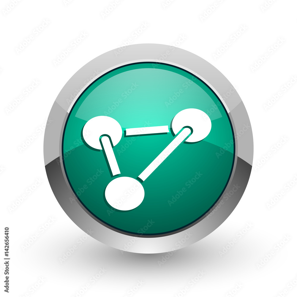Poster chemistry silver metallic chrome web design green round internet icon with shadow on white backgroun