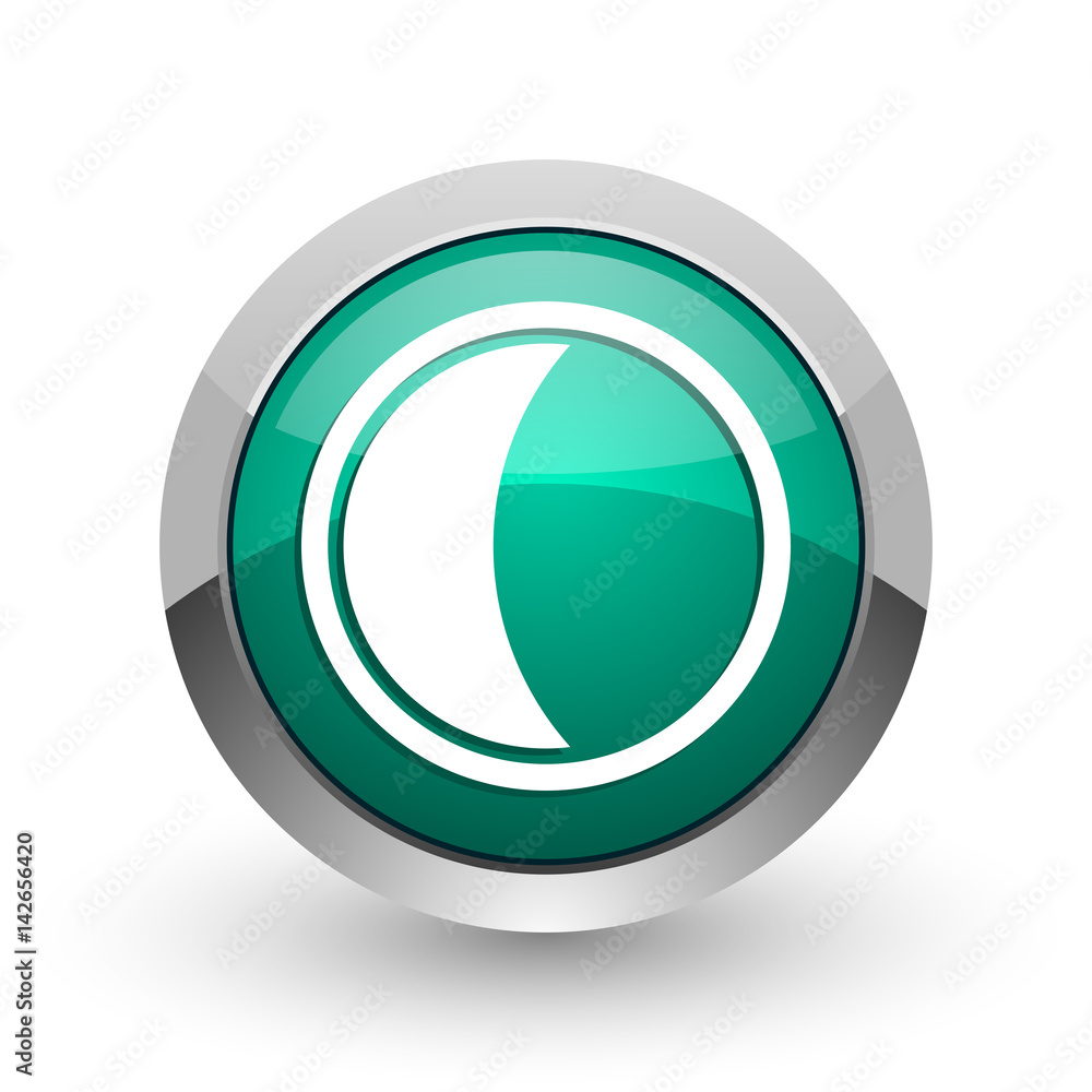 Aufkleber moon silver metallic chrome web design green round internet icon with shadow on white background.