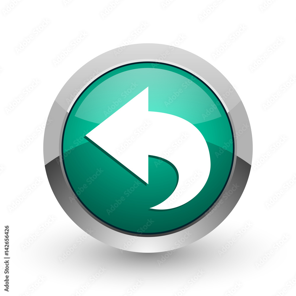 Aufkleber back silver metallic chrome web design green round internet icon with shadow on white background.