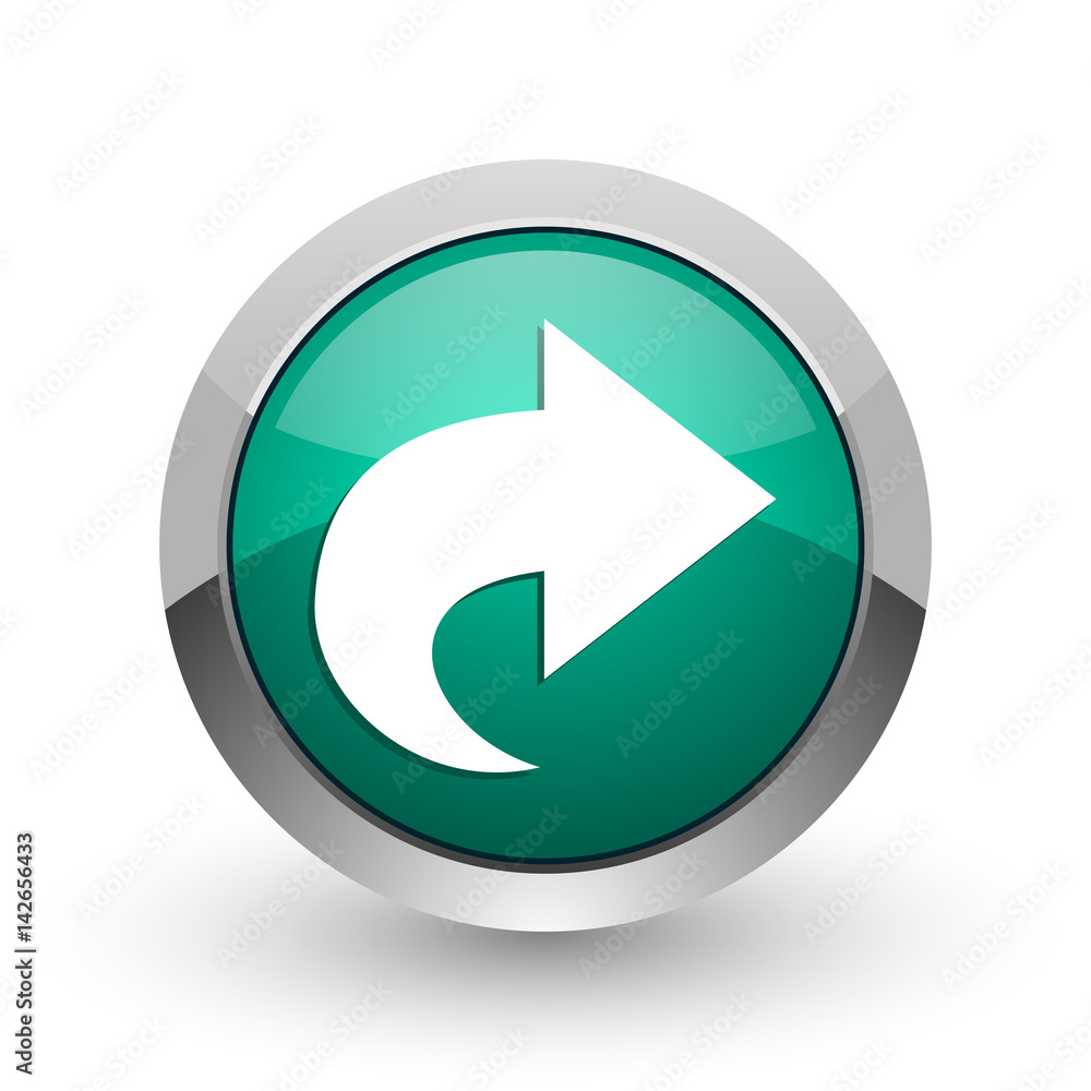 Aufkleber next silver metallic chrome web design green round internet icon with shadow on white background.