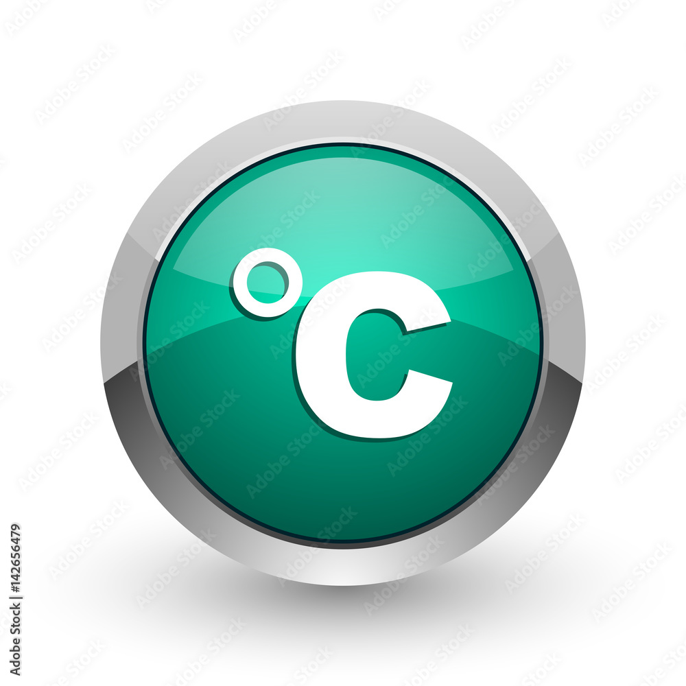 Aufkleber celsius silver metallic chrome web design green round internet icon with shadow on white background.