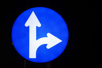 Straight and right sign of road
