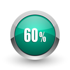 60 percent silver metallic chrome web design green round internet icon with shadow on white background.