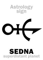 Astrology Alphabet: SEDNA, superdistant external dwarf planet (with elongated elliptical orbit). Hieroglyphics character sign (original single symbol).
