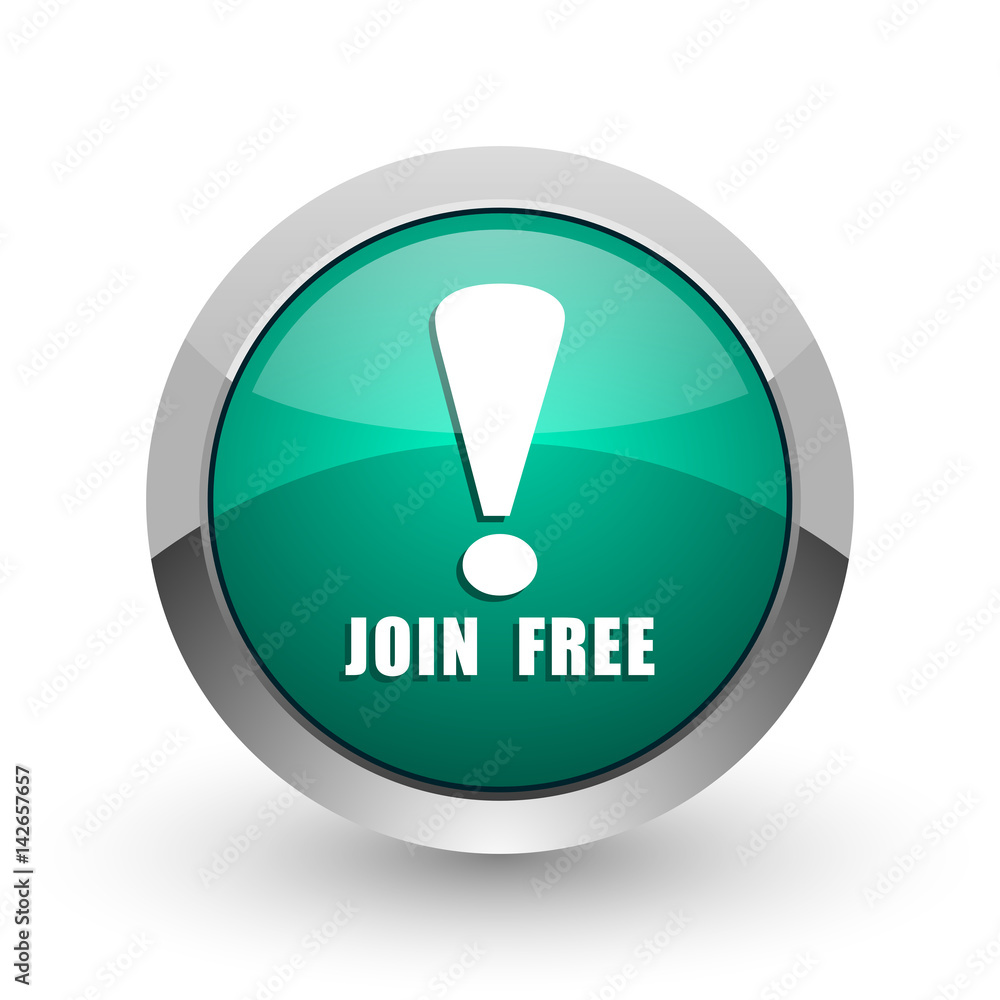 Aufkleber join free silver metallic chrome web design green round internet icon with shadow on white backgroun