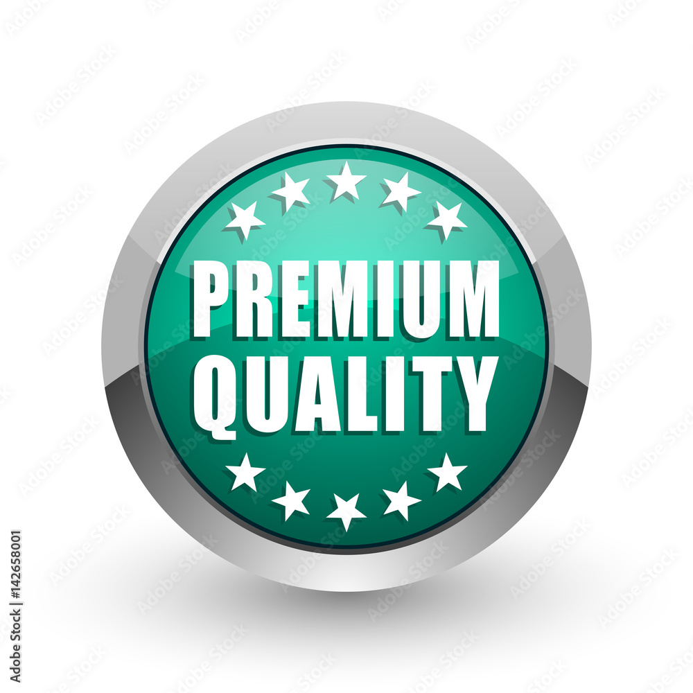Aufkleber premium quality silver metallic chrome web design green round internet icon with shadow on white bac