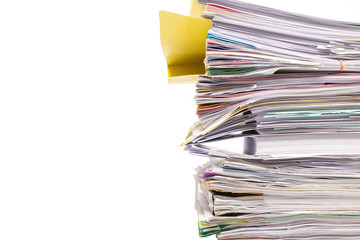 Stack of business papers isolated on white background
