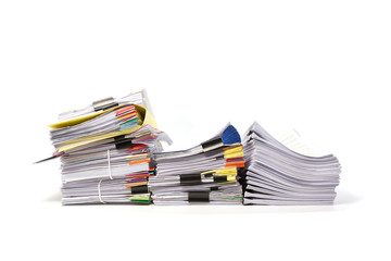 Stack of business papers isolated on white background