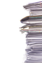 Stack of business papers isolated on white background