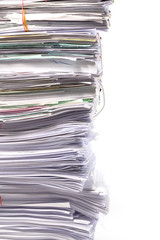Stack of business papers isolated on white background