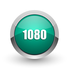 1080 silver metallic chrome web design green round internet icon with shadow on white background.