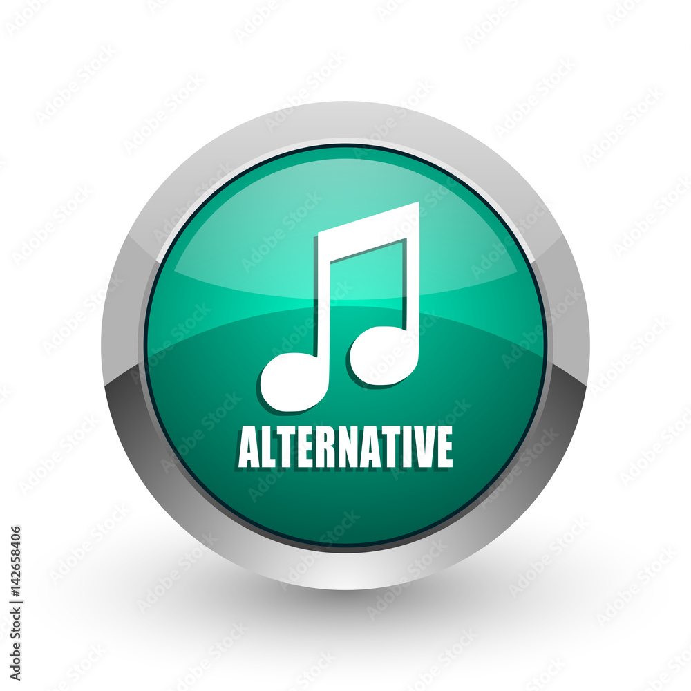 Aufkleber alternative music silver metallic chrome web design green round internet icon with shadow on white b