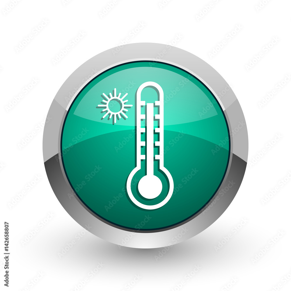 Aufkleber hot temperature silver metallic chrome web design green round internet icon with shadow on white bac