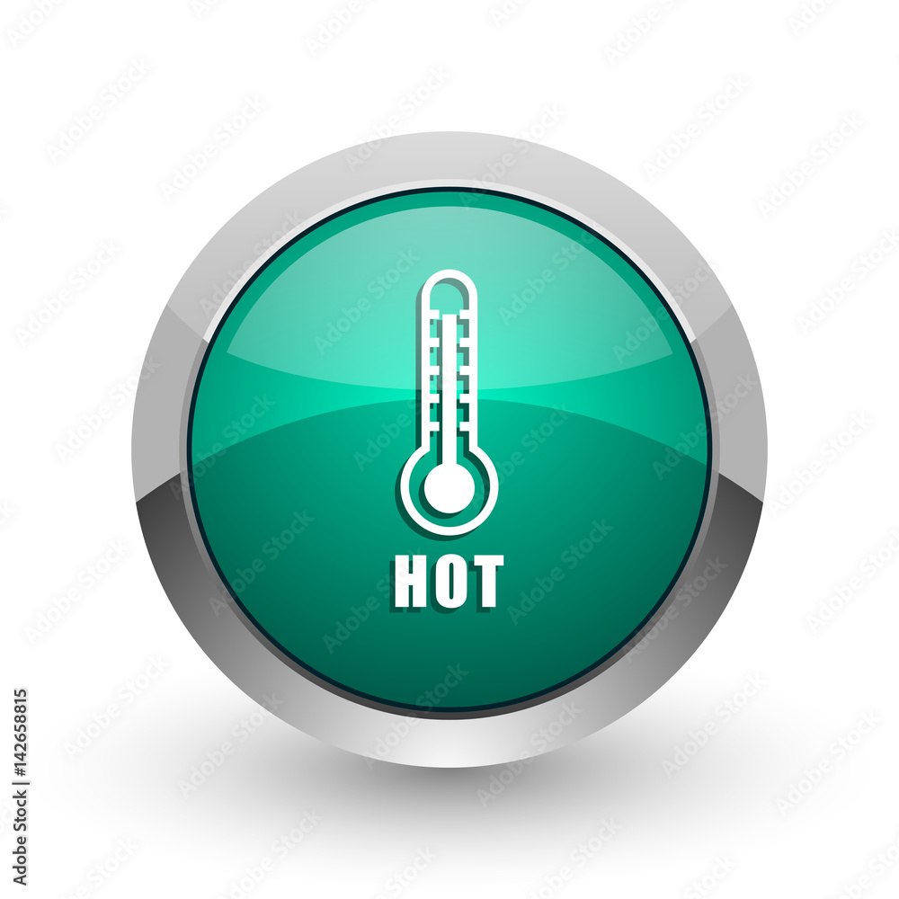 Aufkleber hot temperature silver metallic chrome web design green round internet icon with shadow on white bac