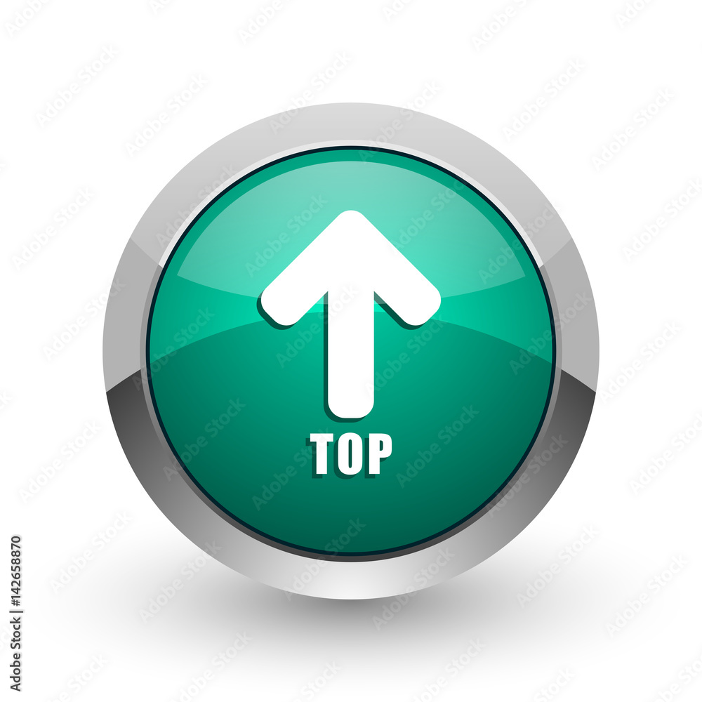 Aufkleber top silver metallic chrome web design green round internet icon with shadow on white background.