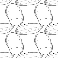 Seamless black and white pattern with potatoes and cucumbers. Illustration for coloring book