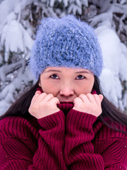 Portrait of a lady in snow weather