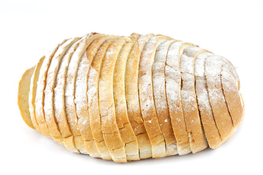 whole grain sliced round bread on white background