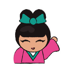 cute portrait kokeshi doll cheerful vector illustration eps 10