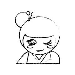 portrait kokeshi doll chinese sketch vector illustration eps 10