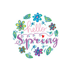  Hello Spring. Hand lettering calligraphy.