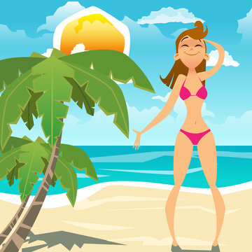 Young woman in bikini on sunny beach